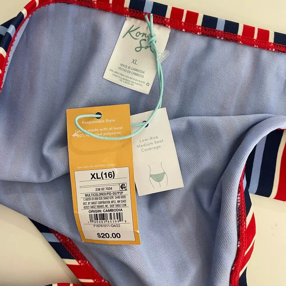 Kona Sol Low Rise Multicolor Stripe Swim Bottom Size XL